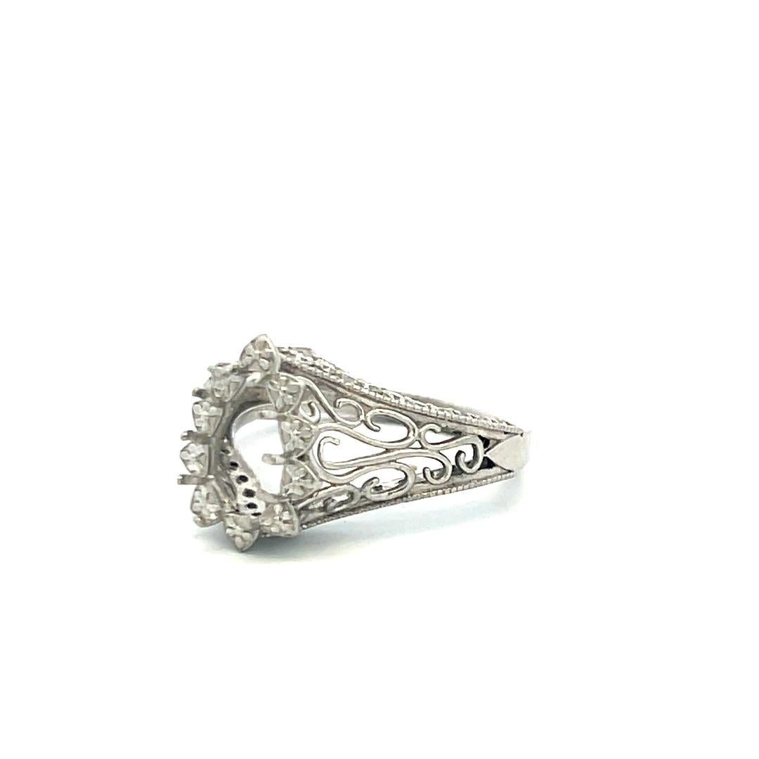 Vintage Platinum Filigree Semi-Mount Art Deco Ring – Holds 1.25ct+ Pear Shape