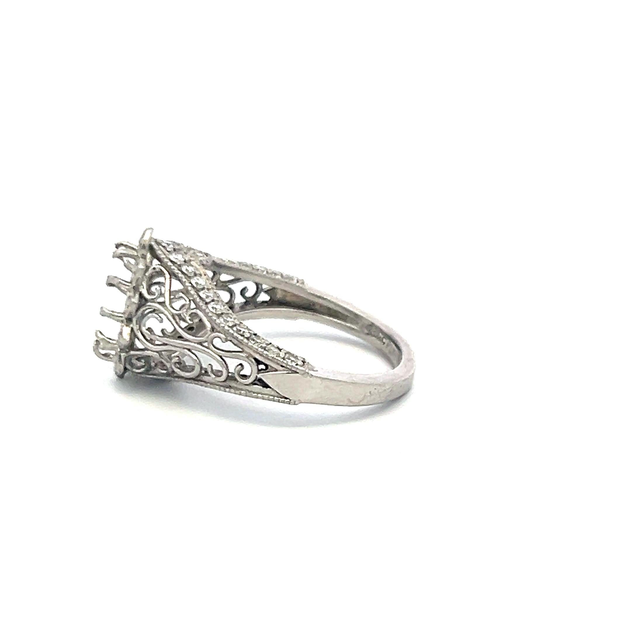 Vintage Platinum Filigree Semi-Mount Art Deco Ring – Holds 1.25ct+ Pear Shape