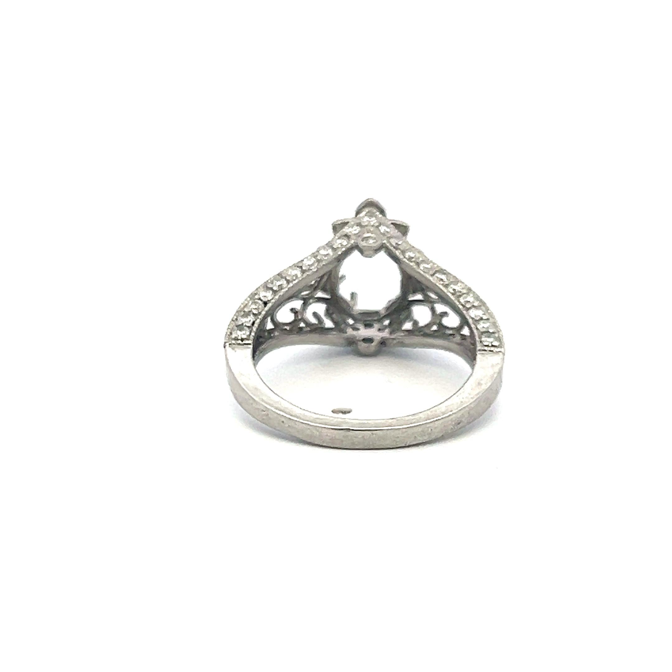 Vintage Platinum Filigree Semi-Mount Art Deco Ring – Holds 1.25ct+ Pear Shape