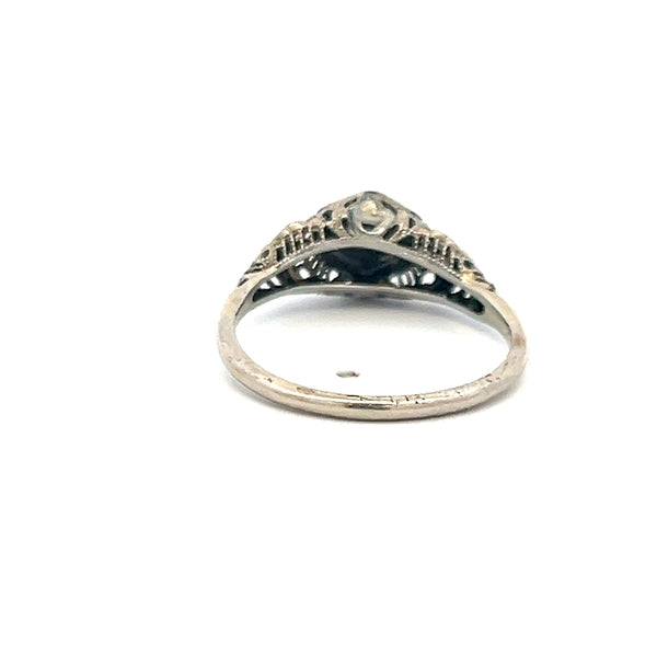 0.15ct Old European Cut Diamond White Gold Art Deco Ring (F VS)