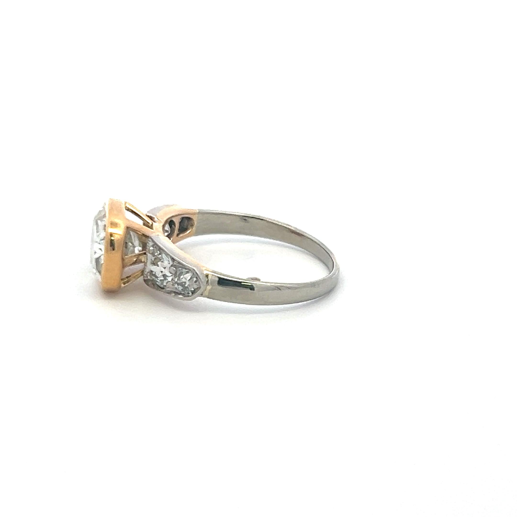 18K Two Tone Gold Engagement Ring 3.43ct Cushion & Old European Diamond K-I1 GIA