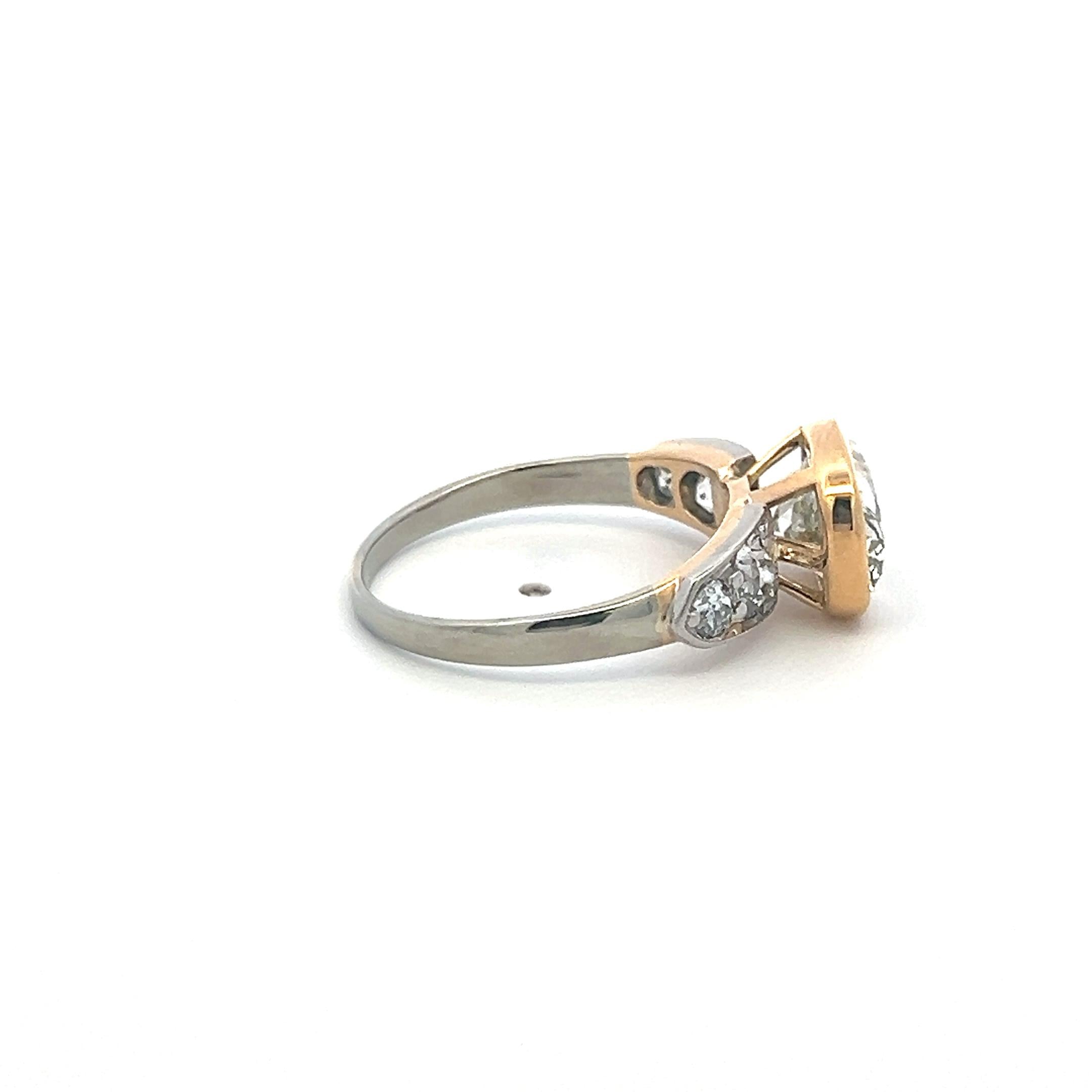 18K Two Tone Gold Engagement Ring 3.43ct Cushion & Old European Diamond K-I1 GIA