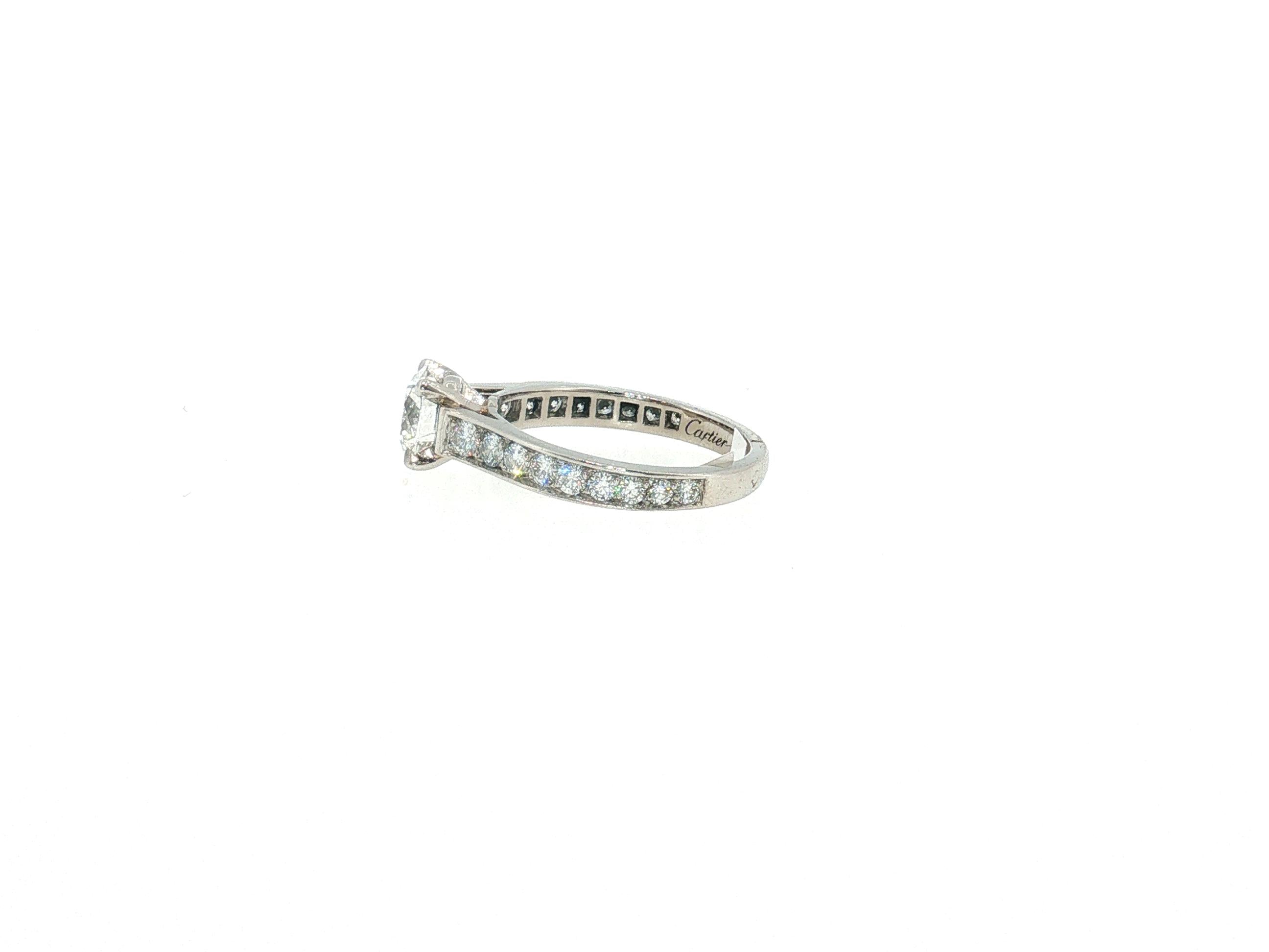 Cartier Platinum Engagement Ring with 1.64 Carat Round Diamonds F-VVS1 GIA