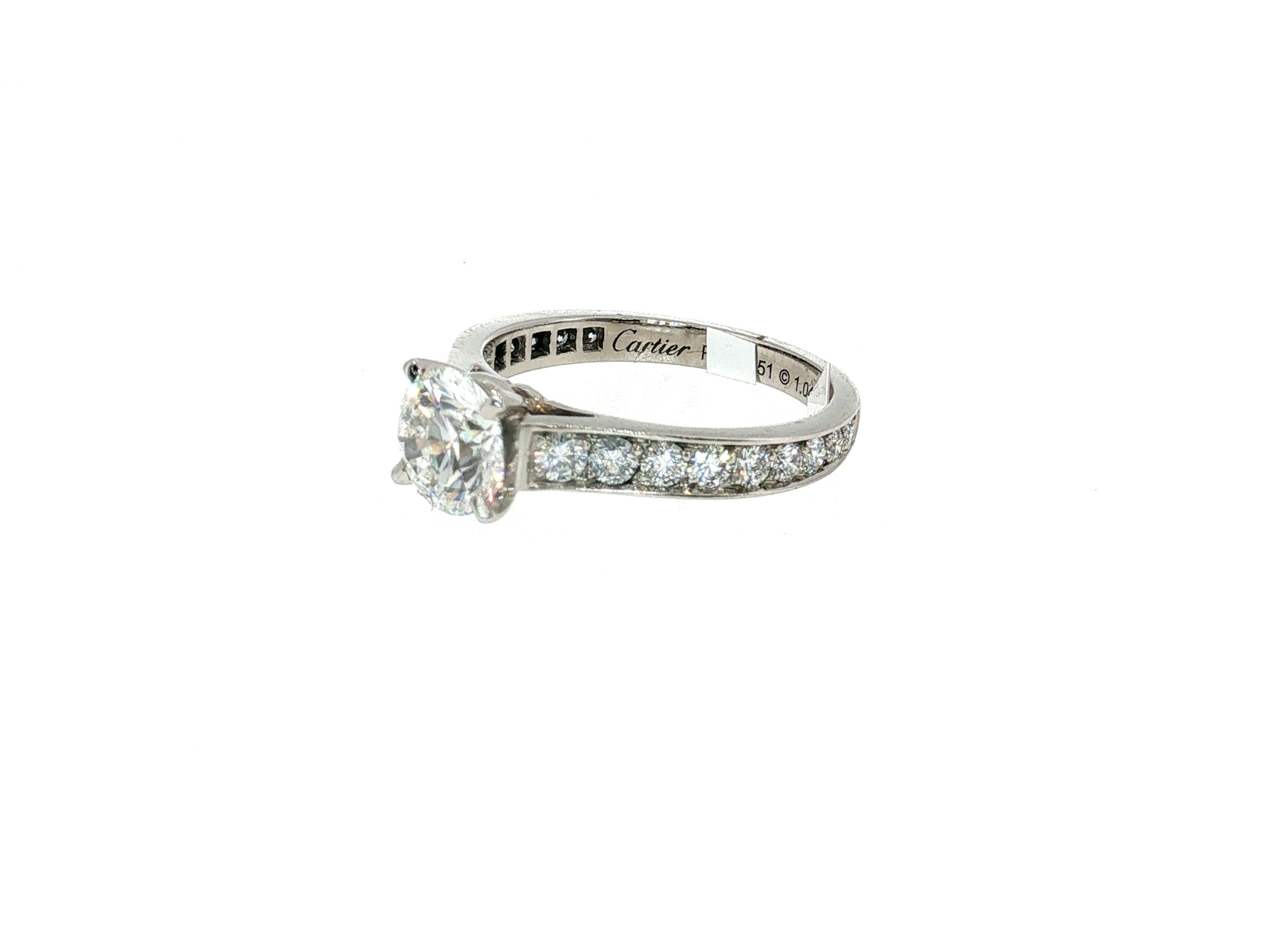 Cartier Platinum Engagement Ring with 1.64 Carat Round Diamonds F-VVS1 GIA