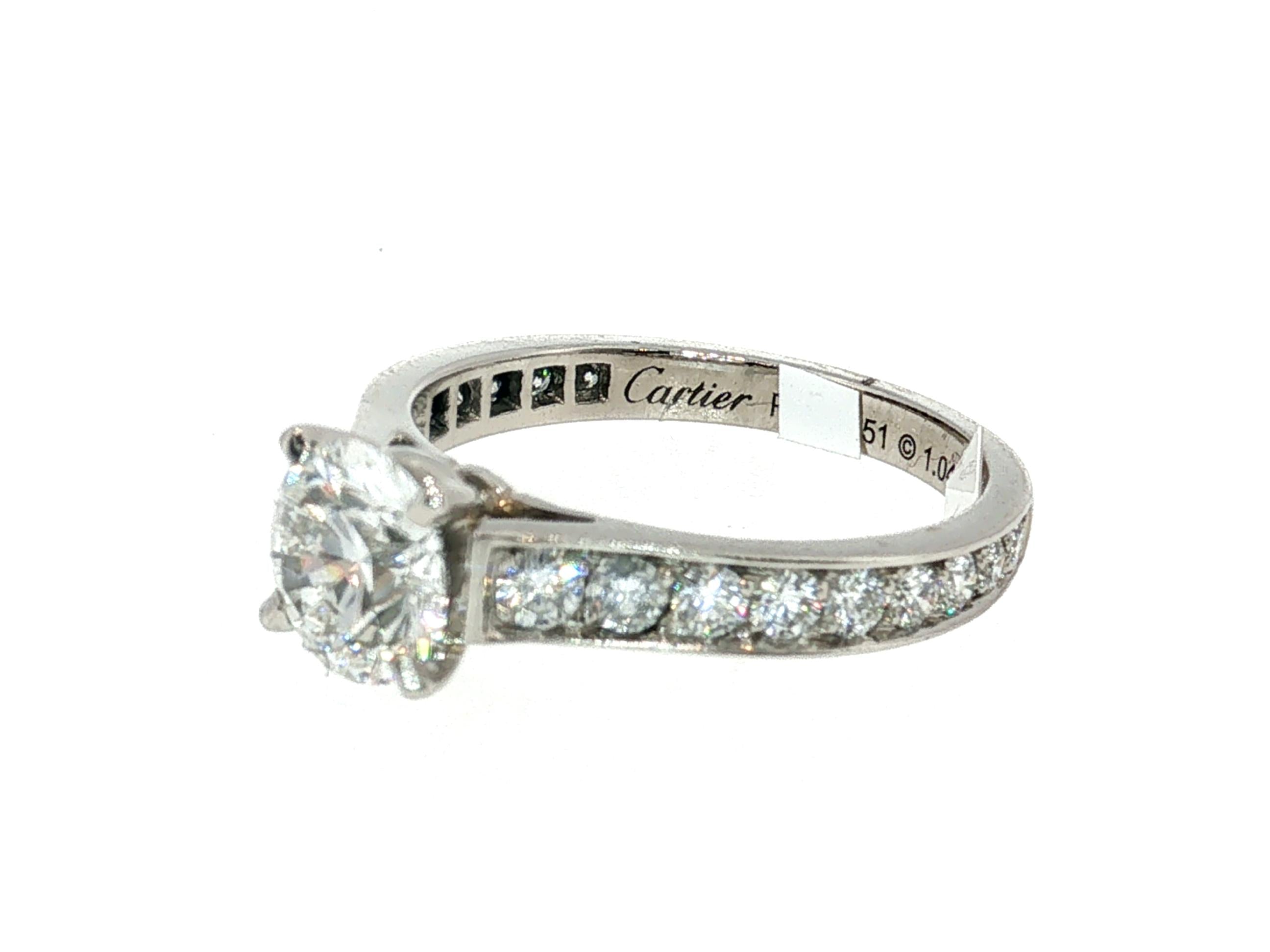 Cartier Platinum Engagement Ring with 1.64 Carat Round Diamonds F-VVS1 GIA