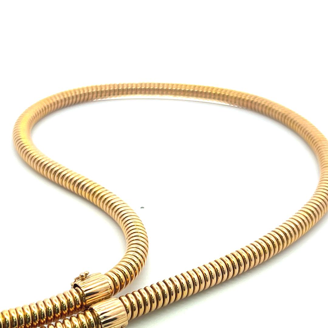 Vintage French Made 18K Yellow Gold Tubogas Necklace 107.6 Grams