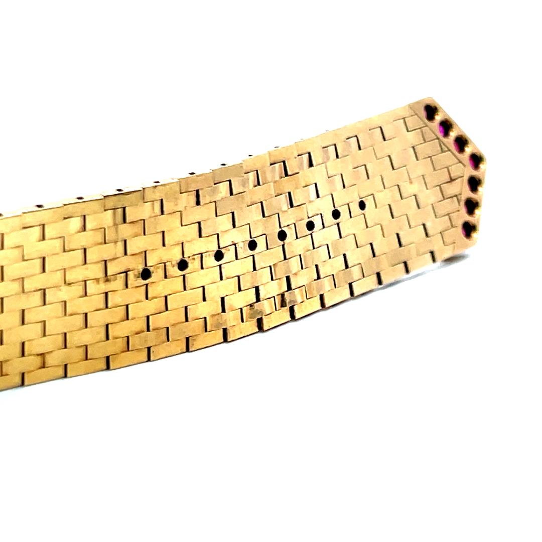 0.79ct Ruby & 0.09ct Round Brilliant Diamond Retro Bracelet in 14K Yellow Gold