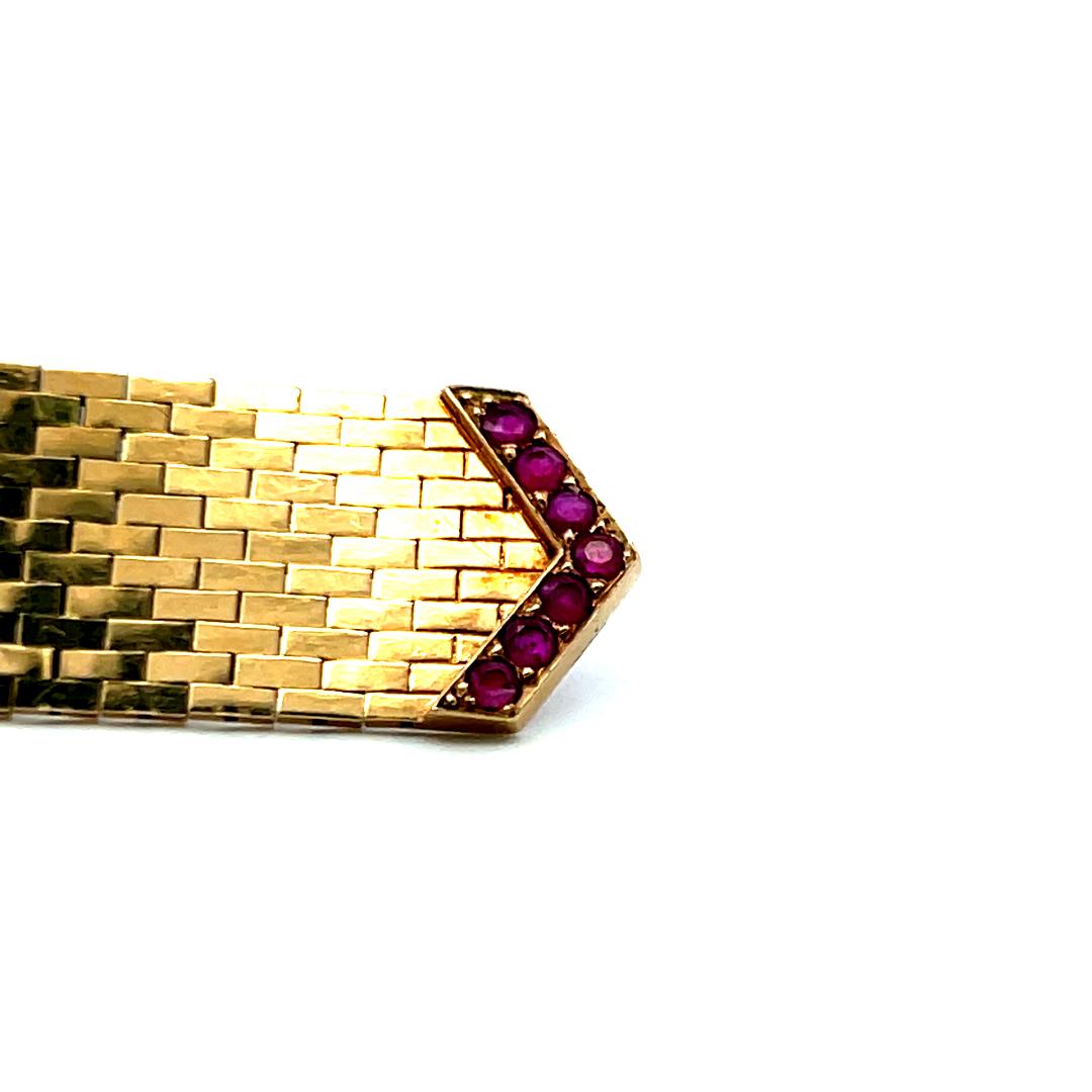 0.79ct Ruby & 0.09ct Round Brilliant Diamond Retro Bracelet in 14K Yellow Gold