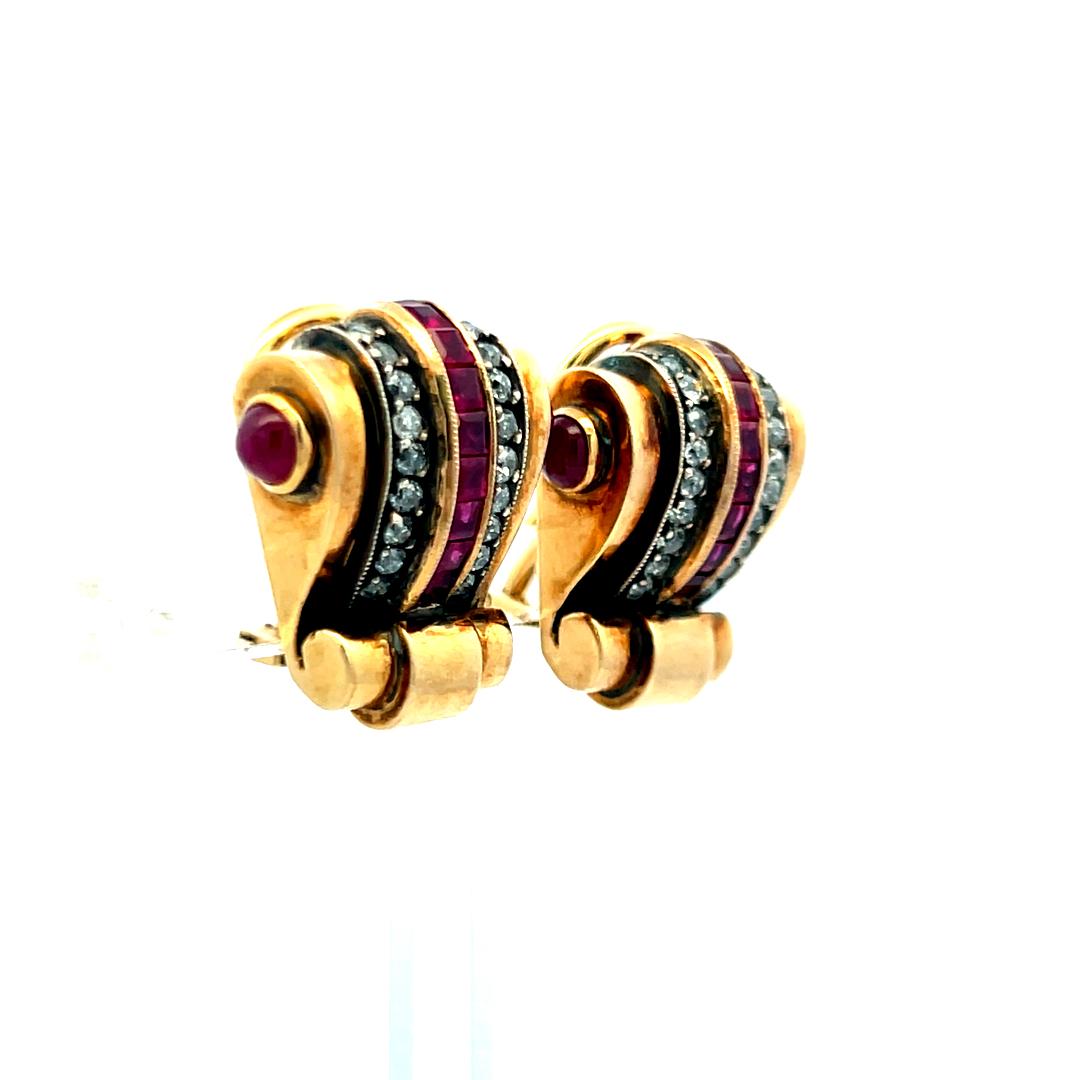 1.60ct Ruby & 0.36ct Round Brilliant Diamond Clip-On Earrings in 14K Gold (I VS)