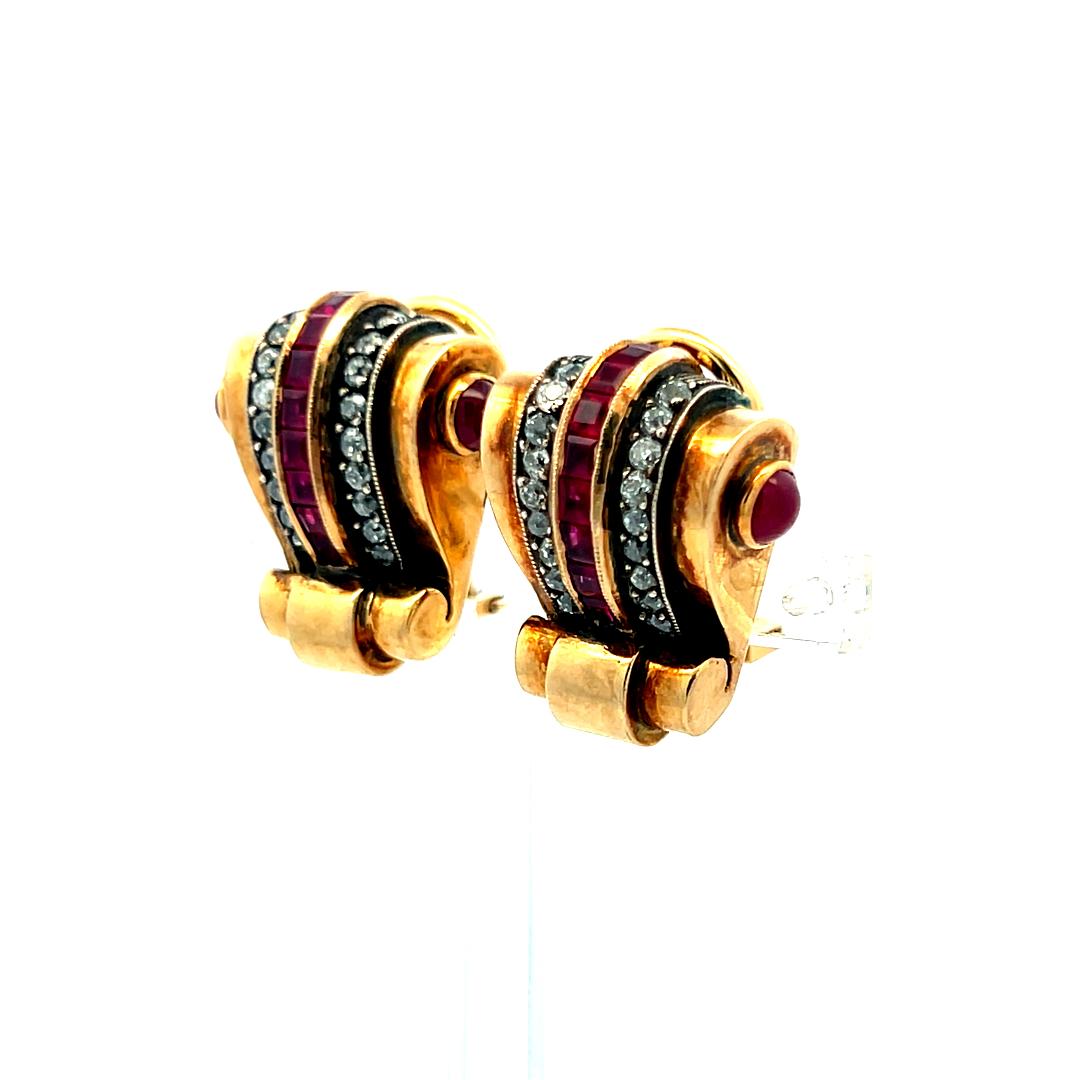 1.60ct Ruby & 0.36ct Round Brilliant Diamond Clip-On Earrings in 14K Gold (I VS)