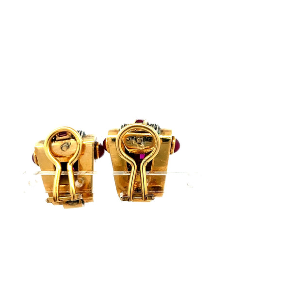 1.60ct Ruby & 0.36ct Round Brilliant Diamond Clip-On Earrings in 14K Gold (I VS)