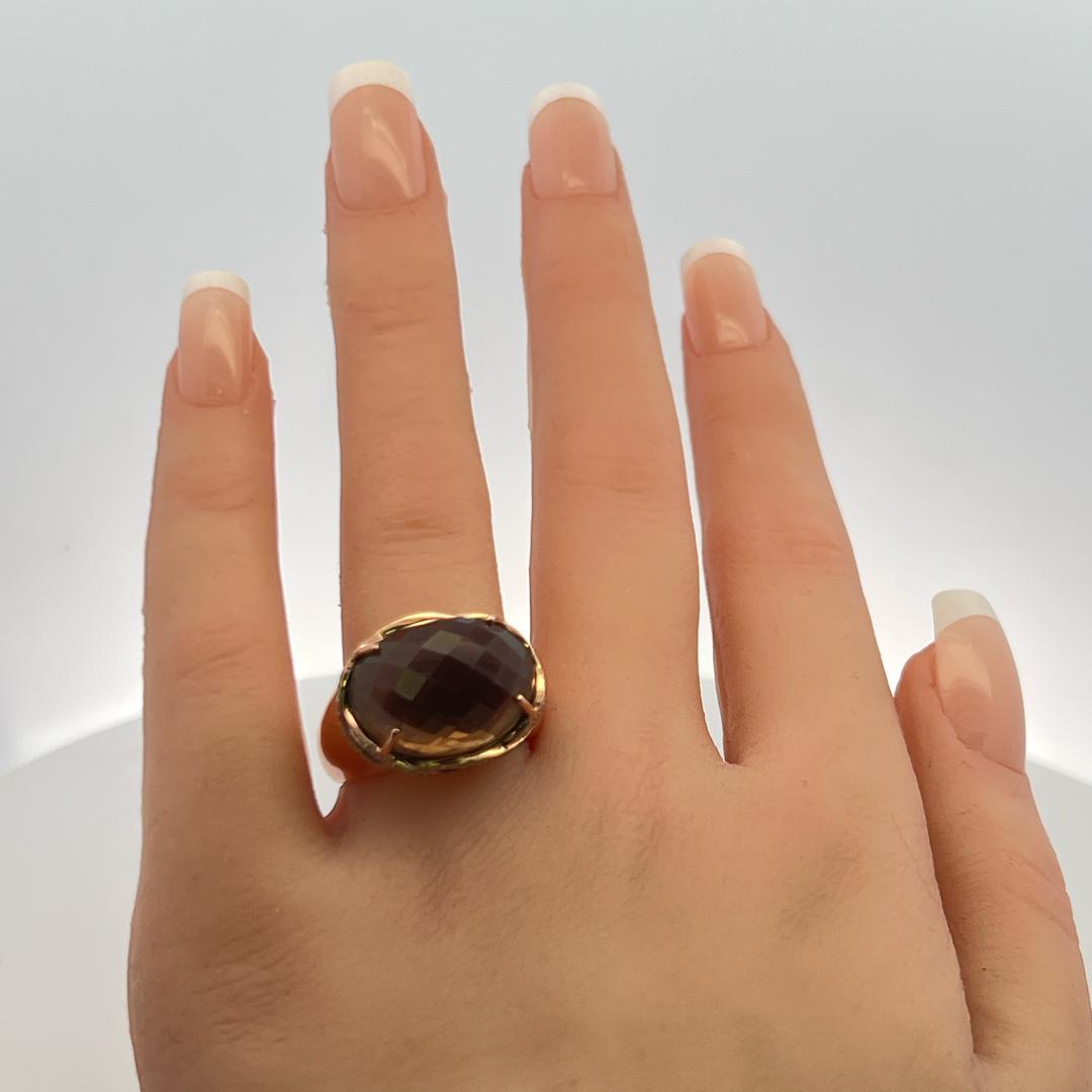 15.23ct Cushion Smoky Quartz & 0.38ct Diamond Cocktail Ring in 18K Yellow Gold