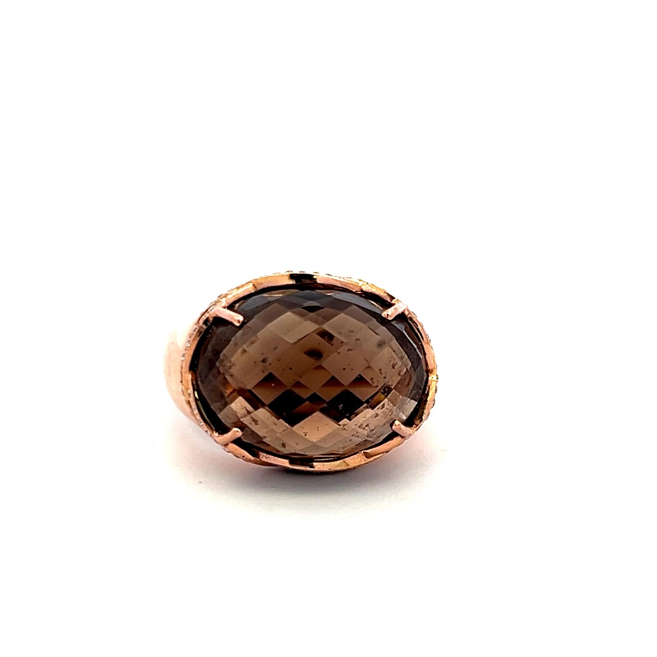 15.23ct Cushion Smoky Quartz & 0.38ct Diamond Cocktail Ring in 18K Yellow Gold