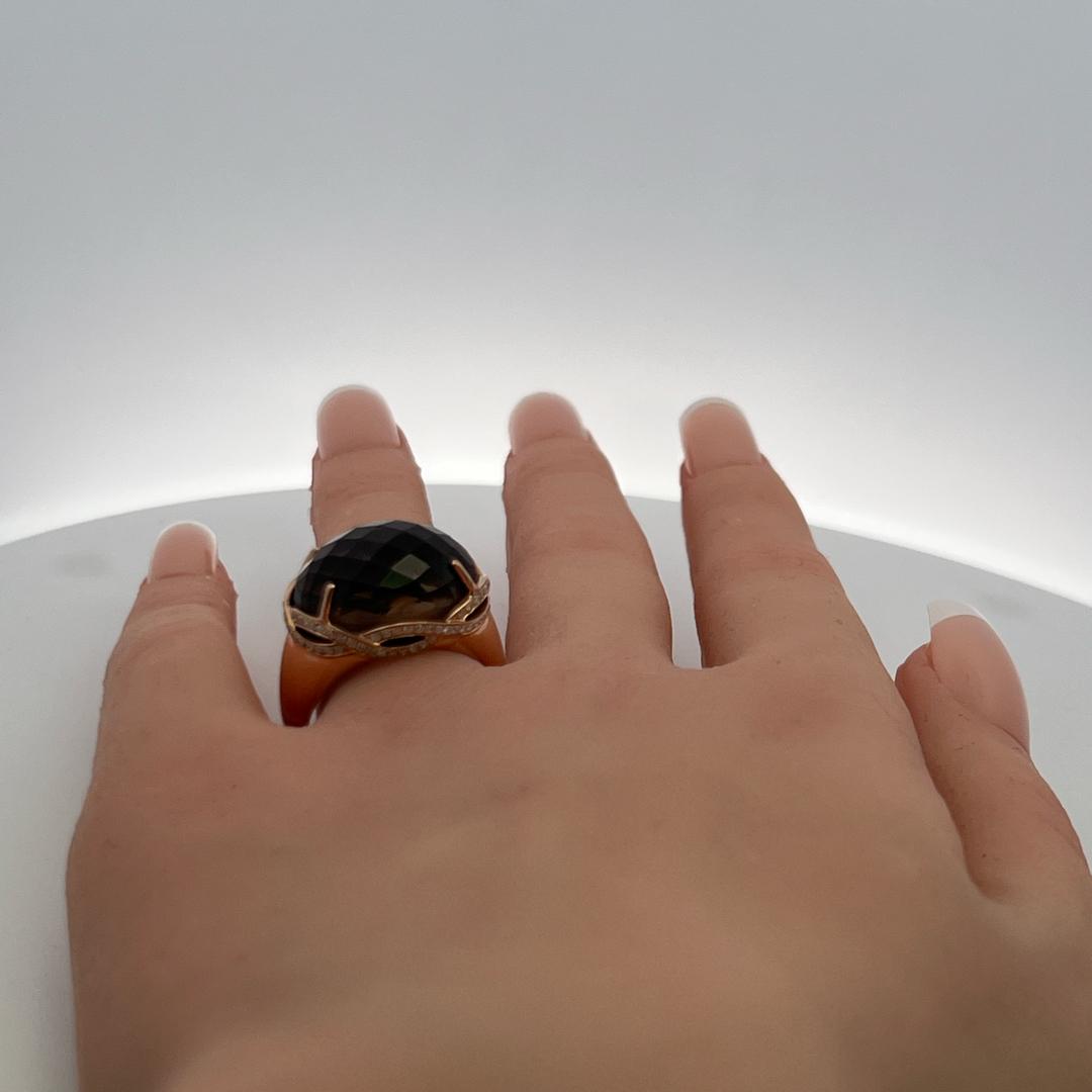 15.23ct Cushion Smoky Quartz & 0.38ct Diamond Cocktail Ring in 18K Yellow Gold