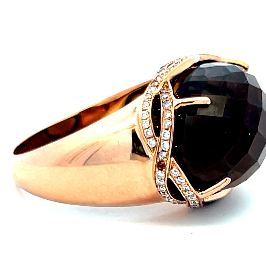 15.23ct Cushion Smoky Quartz & 0.38ct Diamond Cocktail Ring in 18K Yellow Gold