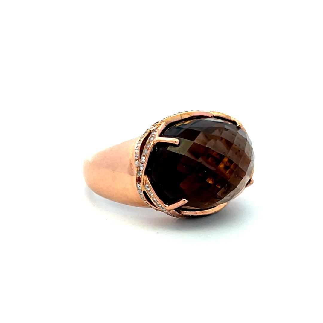 15.23ct Cushion Smoky Quartz & 0.38ct Diamond Cocktail Ring in 18K Yellow Gold
