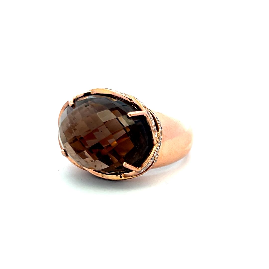15.23ct Cushion Smoky Quartz & 0.38ct Diamond Cocktail Ring in 18K Yellow Gold