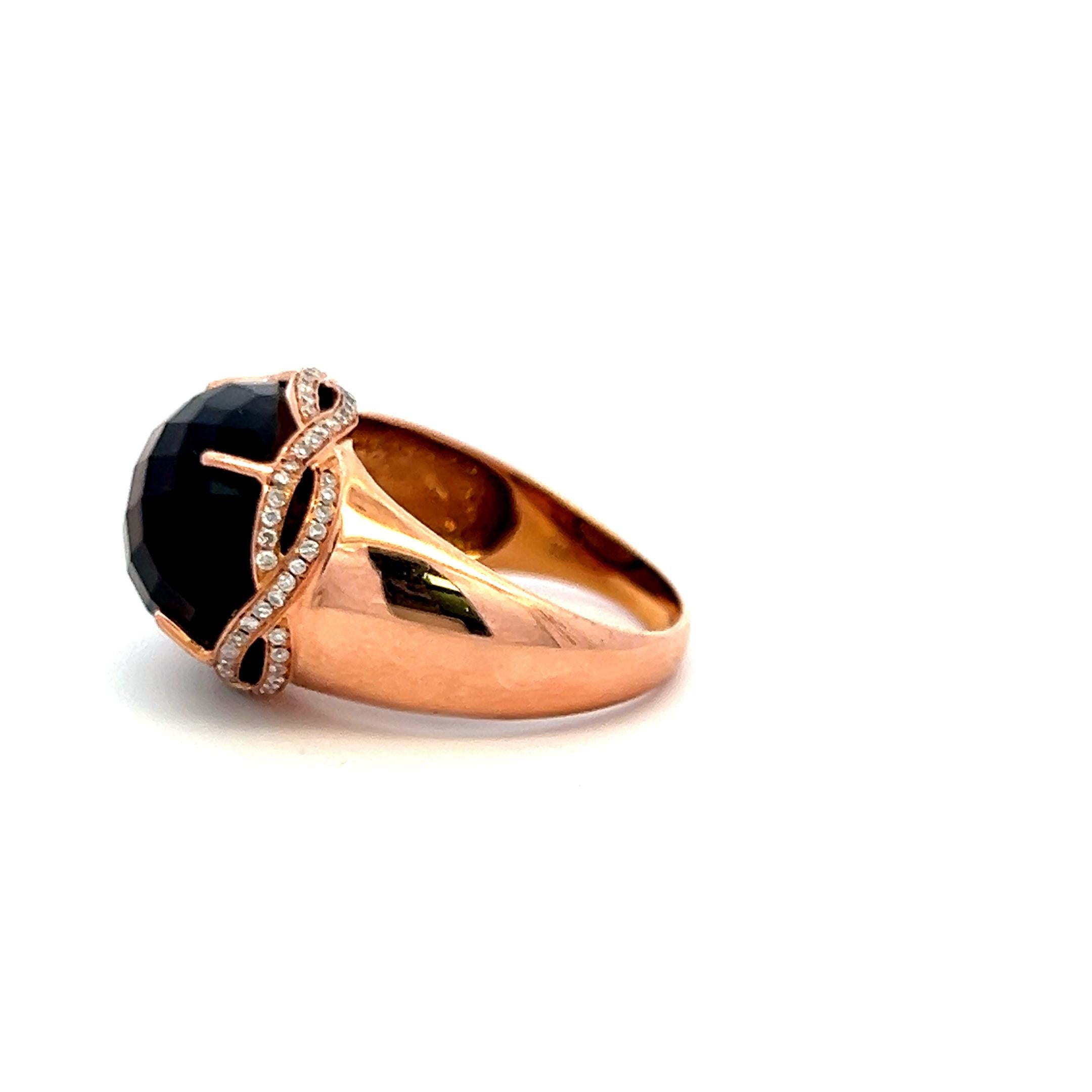 15.23ct Cushion Smoky Quartz & 0.38ct Diamond Cocktail Ring in 18K Yellow Gold