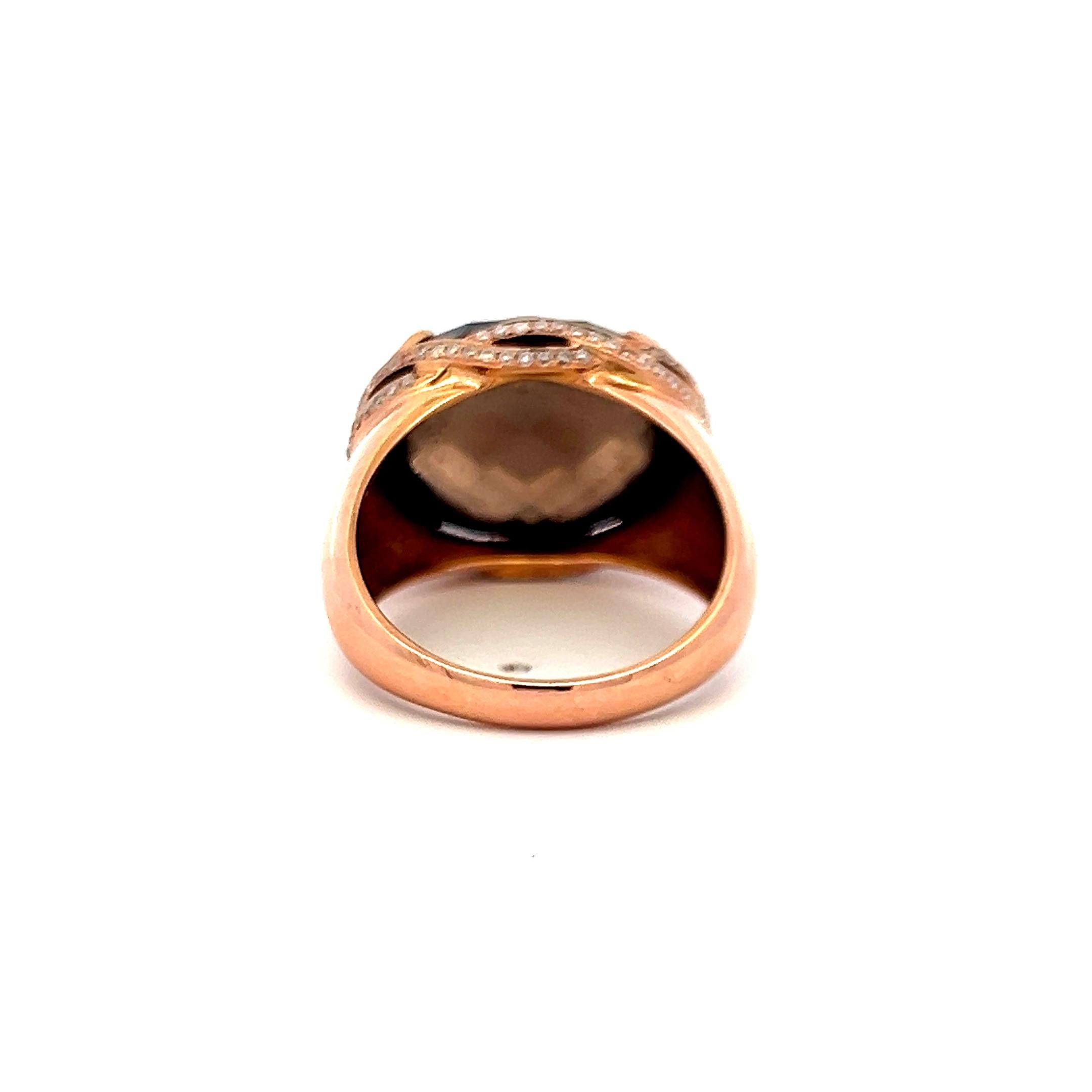 15.23ct Cushion Smoky Quartz & 0.38ct Diamond Cocktail Ring in 18K Yellow Gold