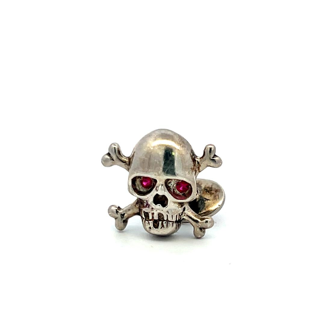 0.08ct Ruby Eye Skull 14K White Gold Vintage Crossbone Cufflinks