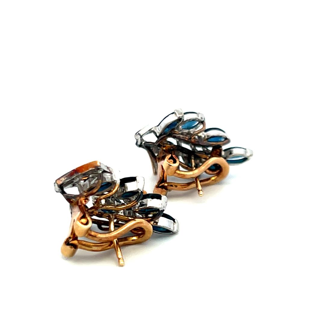 1.60ct Marquise Sapphire & Diamond 14K Yellow Gold Clip-On Earrings – Vintage