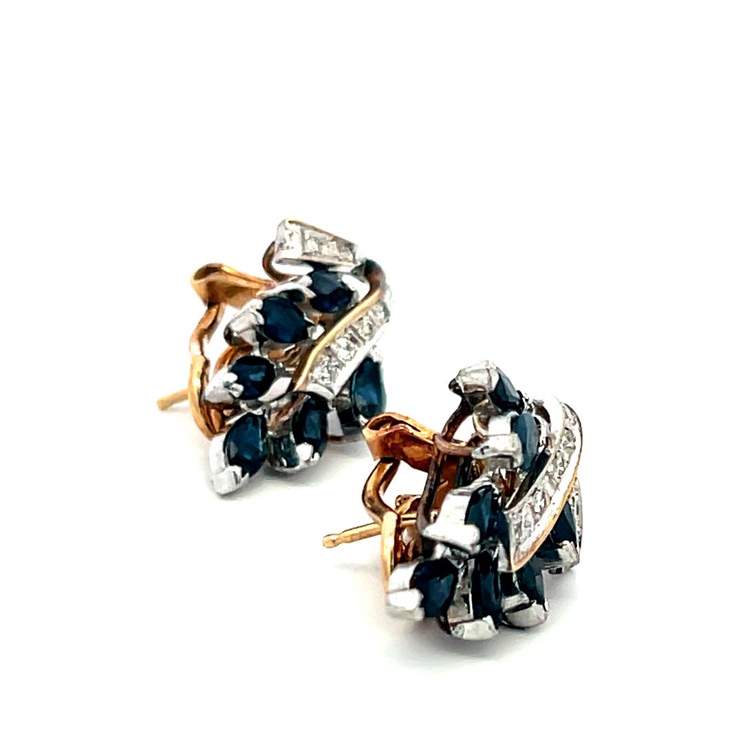 1.60ct Marquise Sapphire & Diamond 14K Yellow Gold Clip-On Earrings – Vintage