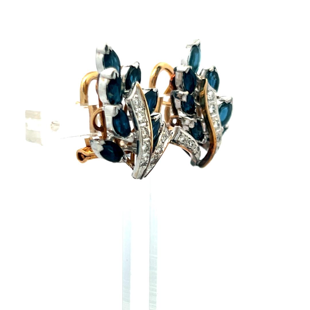 1.60ct Marquise Sapphire & Diamond 14K Yellow Gold Clip-On Earrings – Vintage