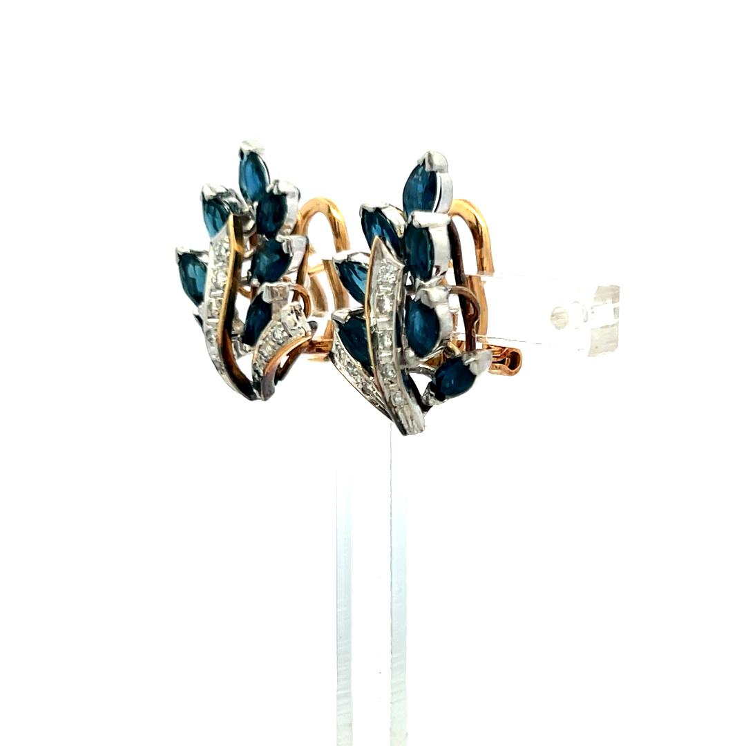 1.60ct Marquise Sapphire & Diamond 14K Yellow Gold Clip-On Earrings – Vintage