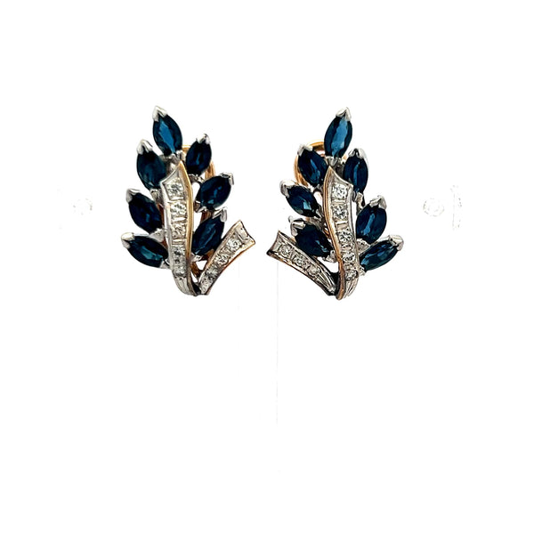 1.60ct Marquise Sapphire & Diamond 14K Yellow Gold Clip-On Earrings – Vintage