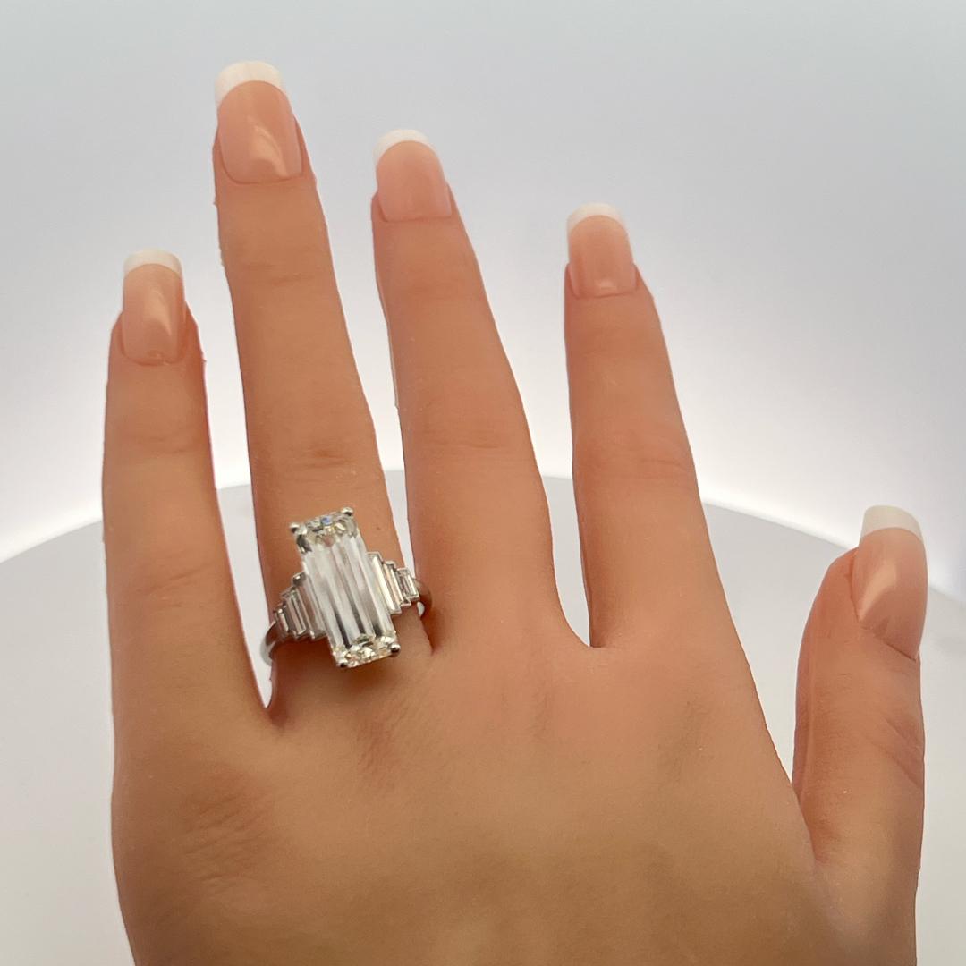 8.67ct Emerald Cut & Baguette Diamond Platinum Engagement Ring (I VS2)