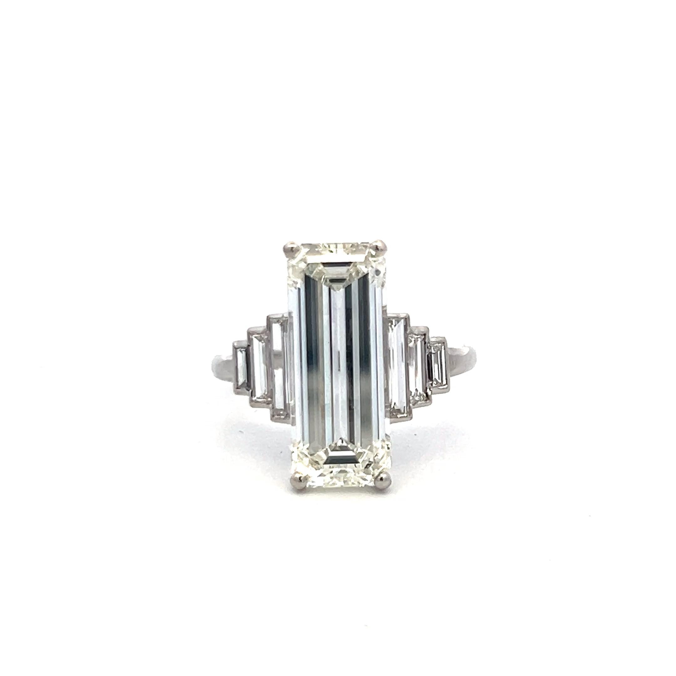 8.67ct Emerald Cut & Baguette Diamond Platinum Engagement Ring (I VS2)