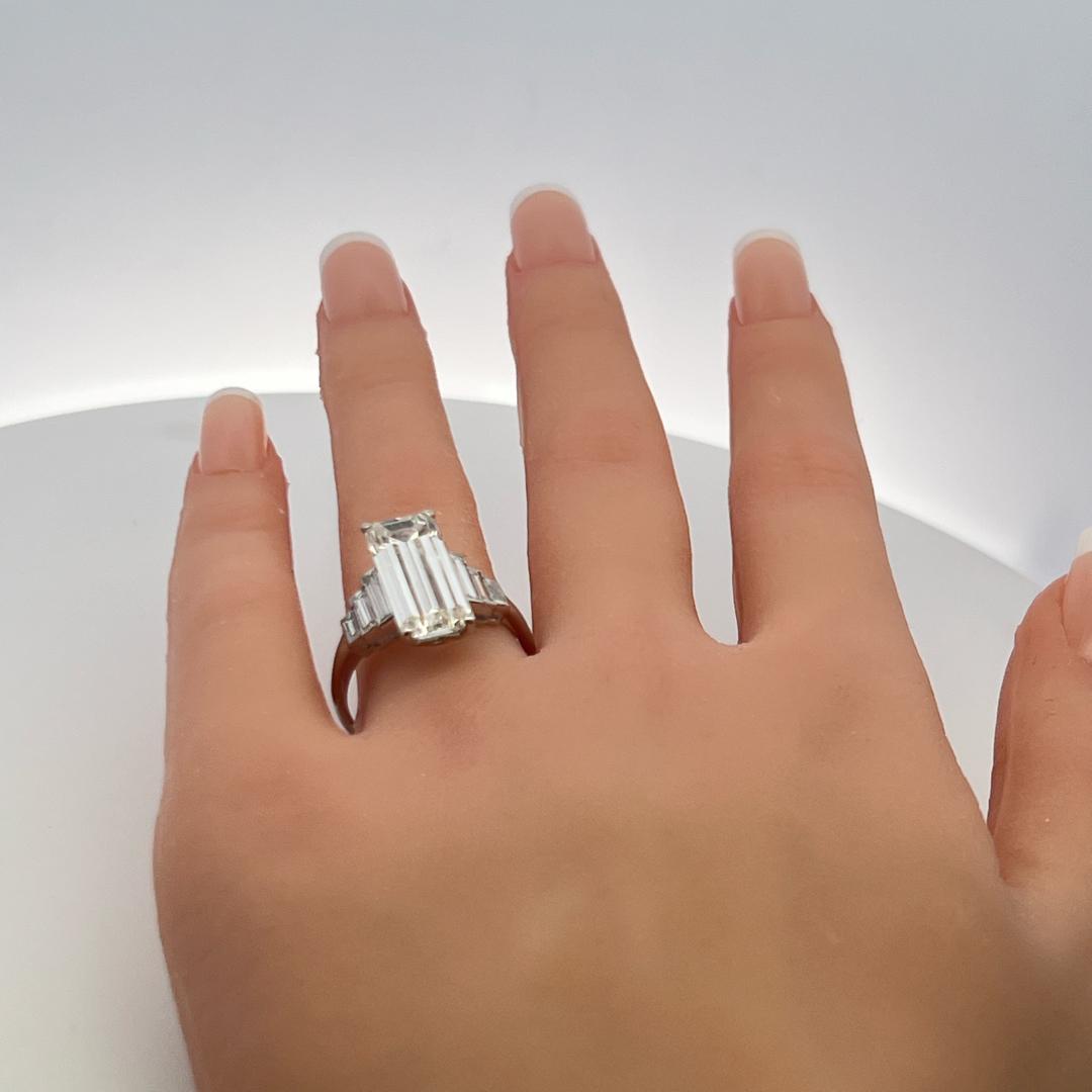 8.67ct Emerald Cut & Baguette Diamond Platinum Engagement Ring (I VS2)