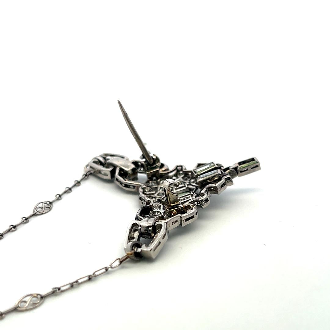 Platinum Pendant Necklace Pin Brooch 2.77ct Mixed Cut H VS Diamonds & Pearls
