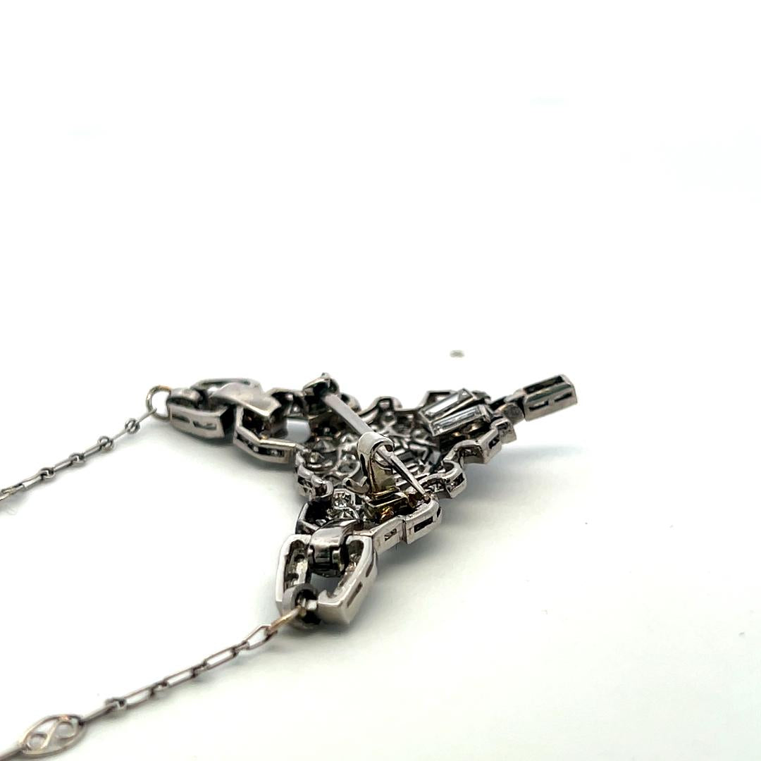 Platinum Pendant Necklace Pin Brooch 2.77ct Mixed Cut H VS Diamonds & Pearls