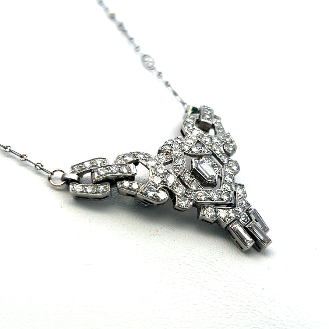 Platinum Pendant Necklace Pin Brooch 2.77ct Mixed Cut H VS Diamonds & Pearls