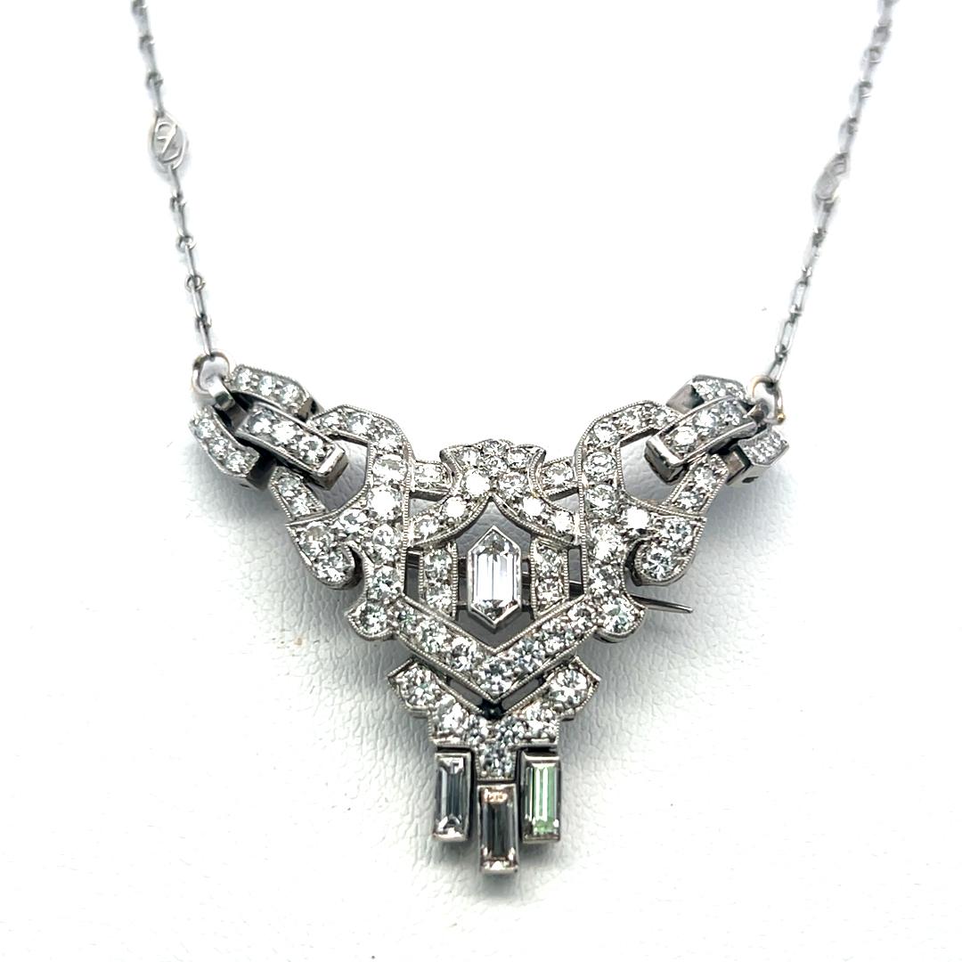 Platinum Pendant Necklace Pin Brooch 2.77ct Mixed Cut H VS Diamonds & Pearls