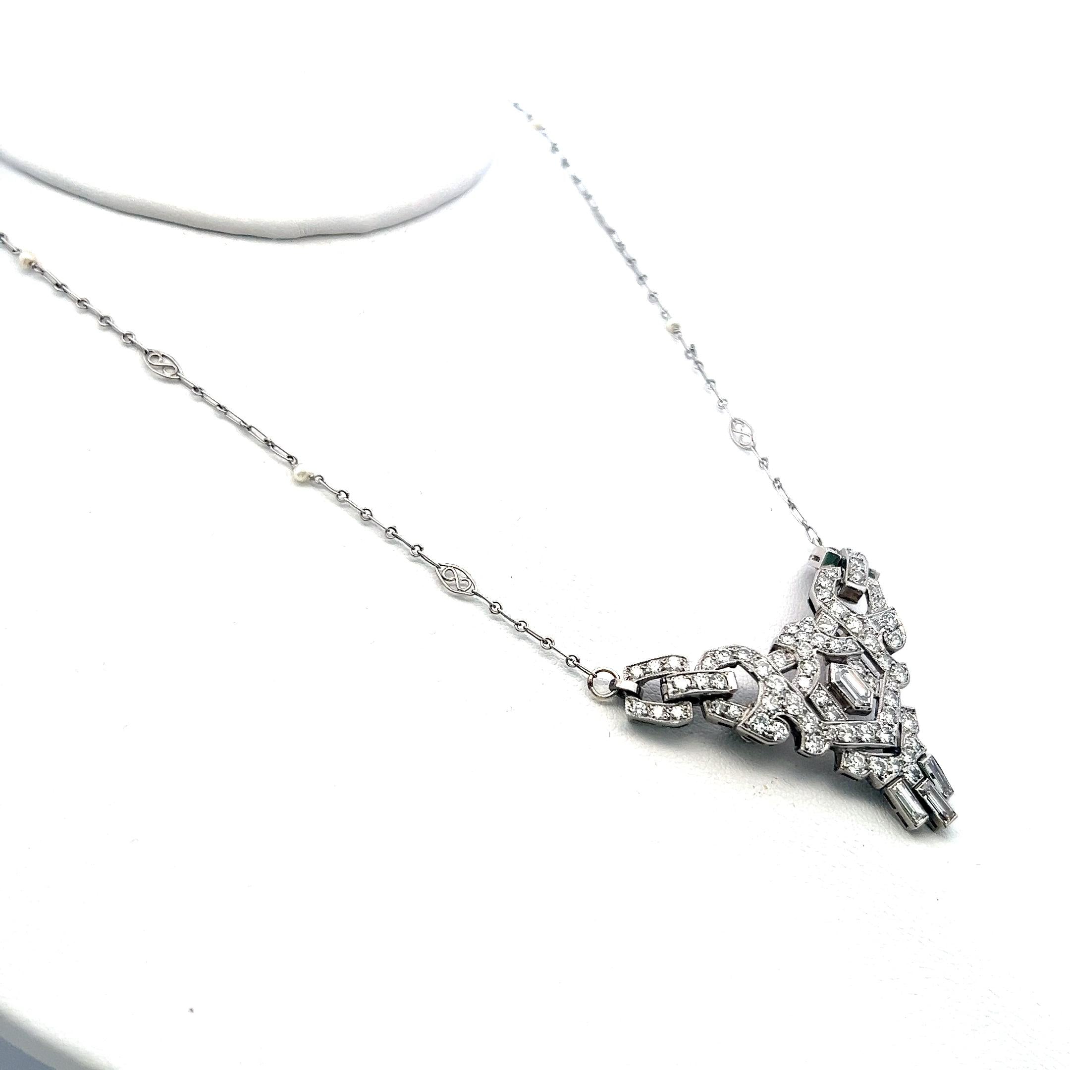 Platinum Pendant Necklace Pin Brooch 2.77ct Mixed Cut H VS Diamonds & Pearls