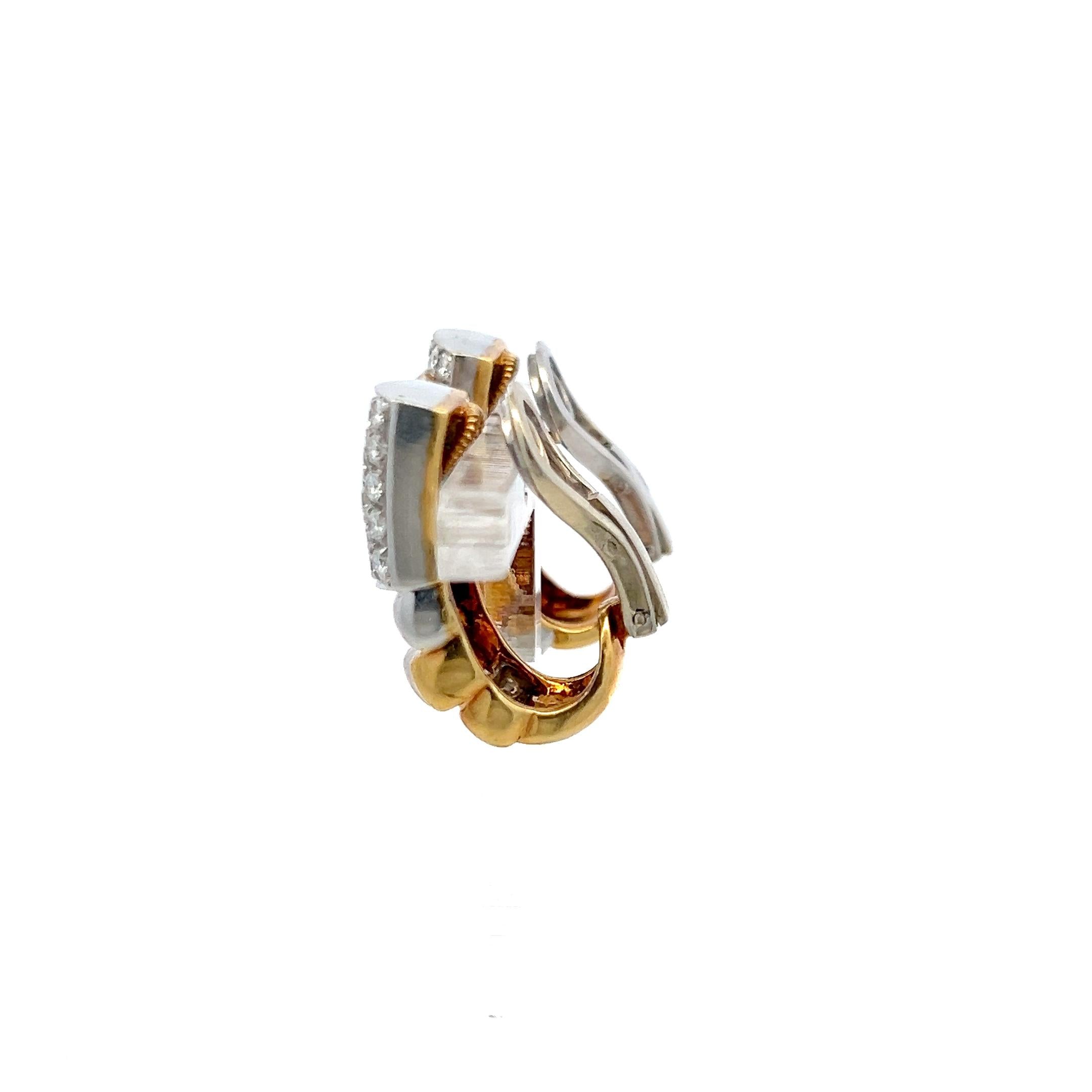 18K Two-Tone Gold Clip-On Earrings with 1.15 Carat Diamonds & 0.9 Carat Emerald