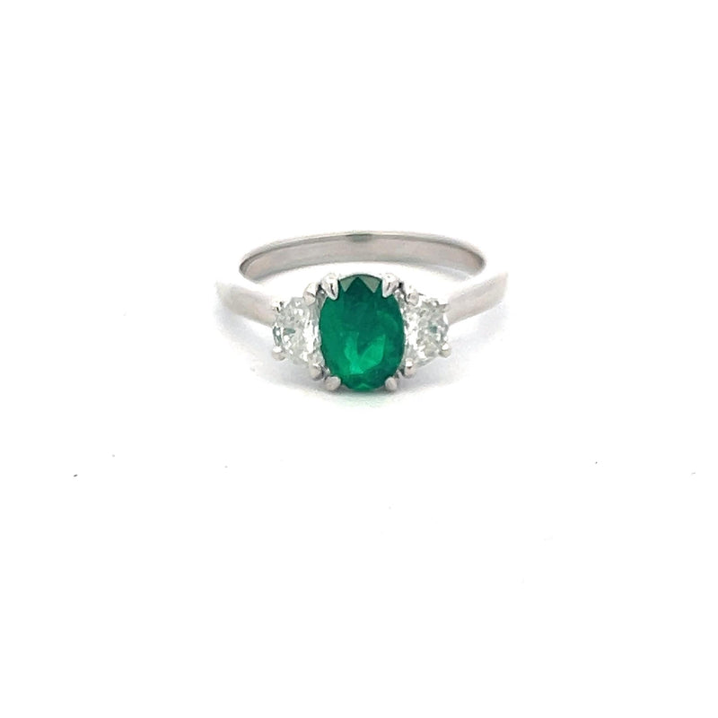 0.61 Carat Emerald 0.35 Carat Half Moon Diamond Platinum Cocktail Ring