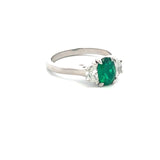 0.61 Carat Emerald 0.35 Carat Half Moon Diamond Platinum Cocktail Ring