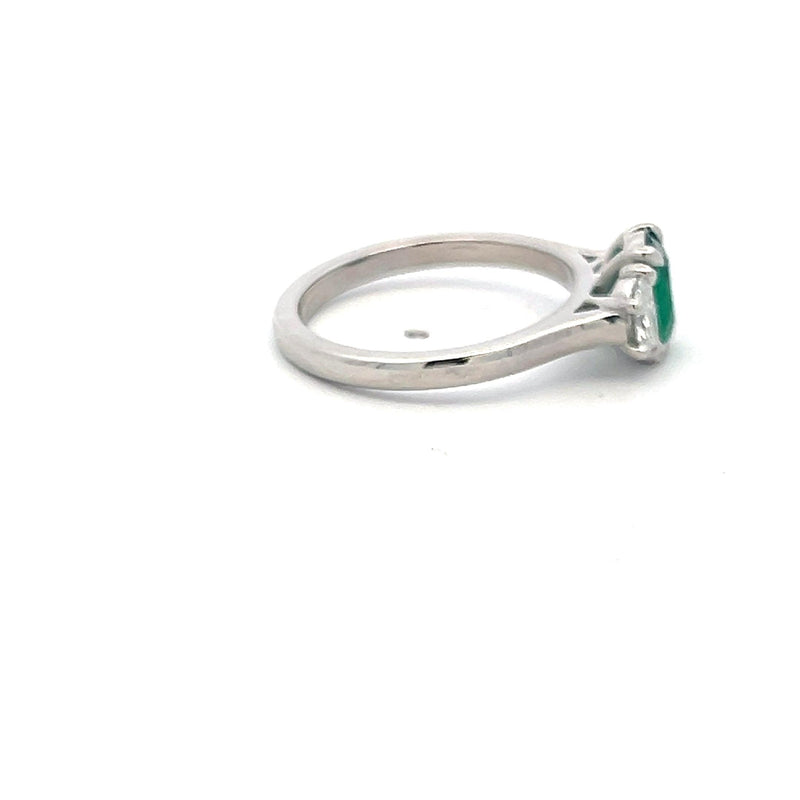 0.61 Carat Emerald 0.35 Carat Half Moon Diamond Platinum Cocktail Ring