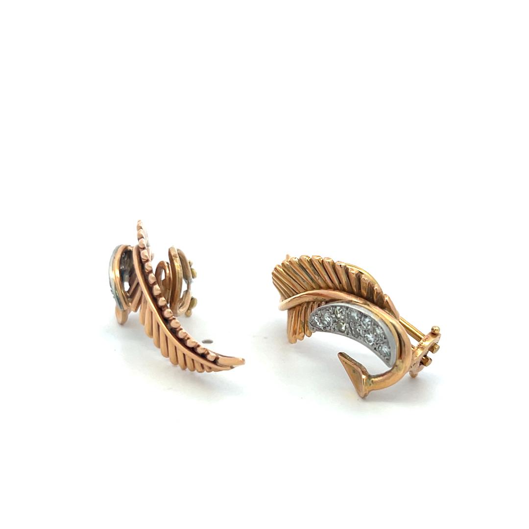 Vintage 18K YG Clip-On Earrings with 0.4 Carat Round J-VS Diamonds