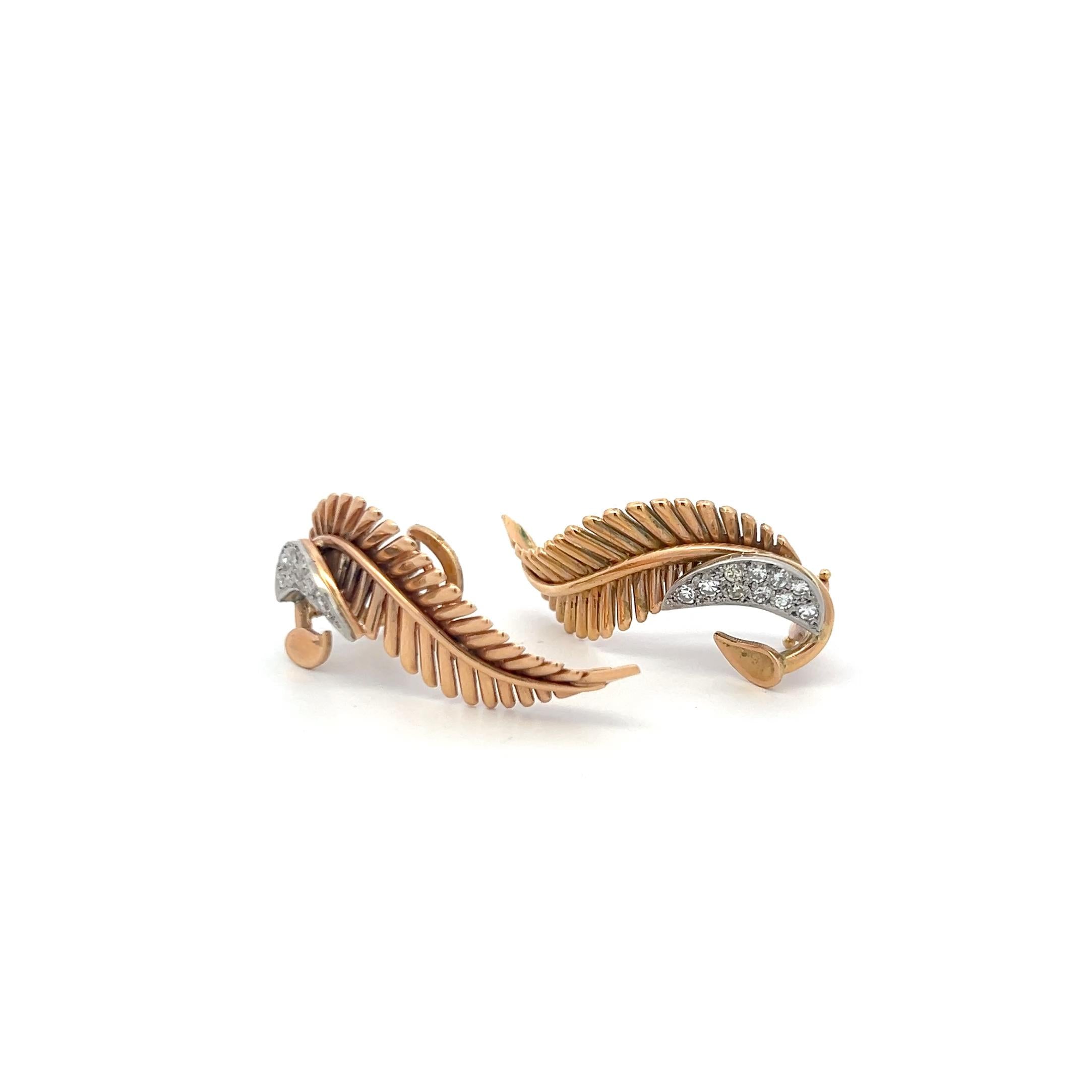 Vintage 18K YG Clip-On Earrings with 0.4 Carat Round J-VS Diamonds