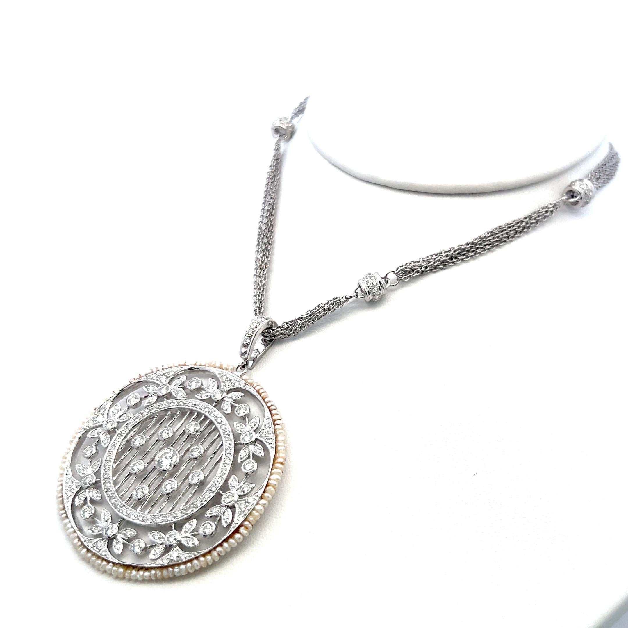 Vintage 18K White Gold Pendant Necklace with 5 Carat H-VS Diamonds