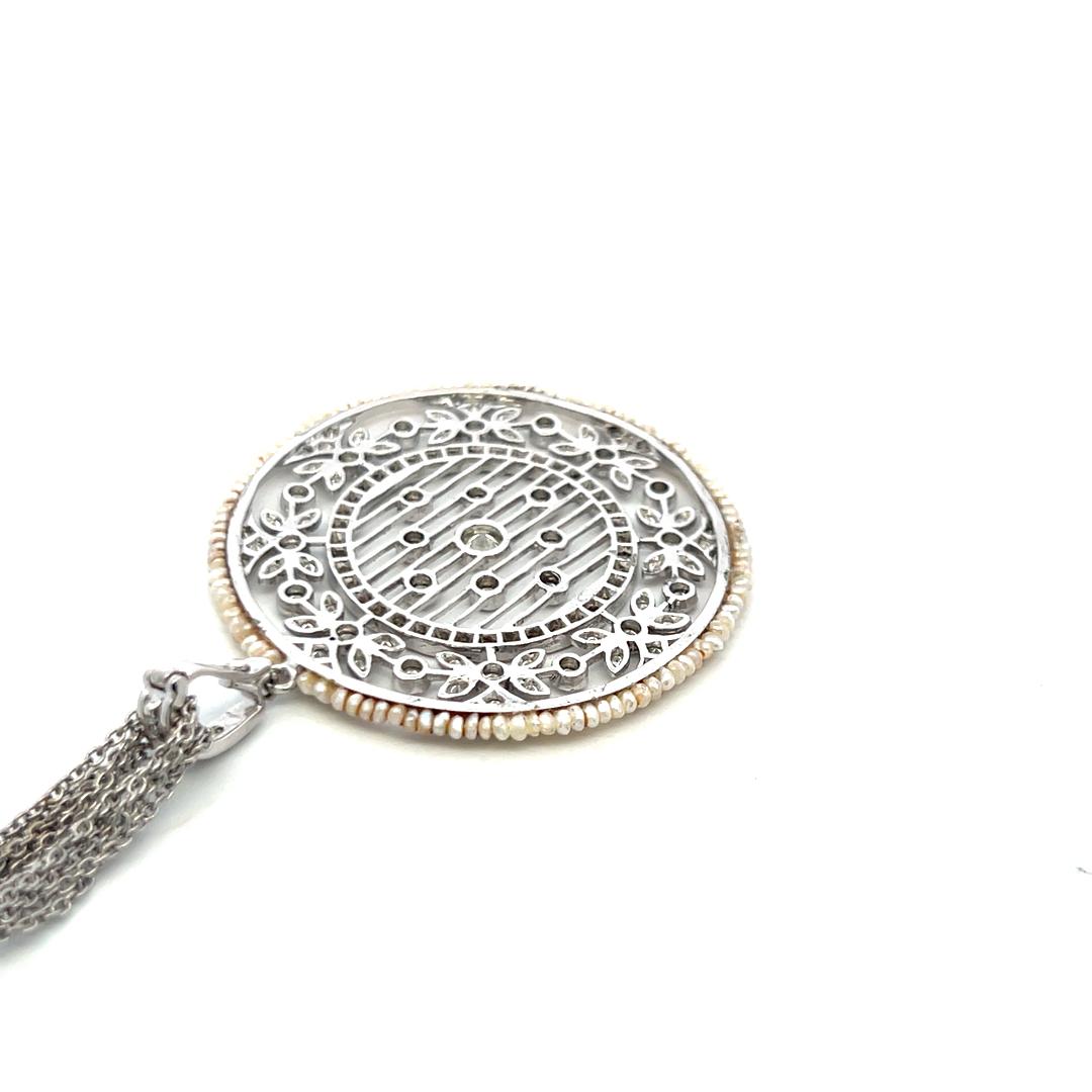 Vintage 18K White Gold Pendant Necklace with 5 Carat H-VS Diamonds