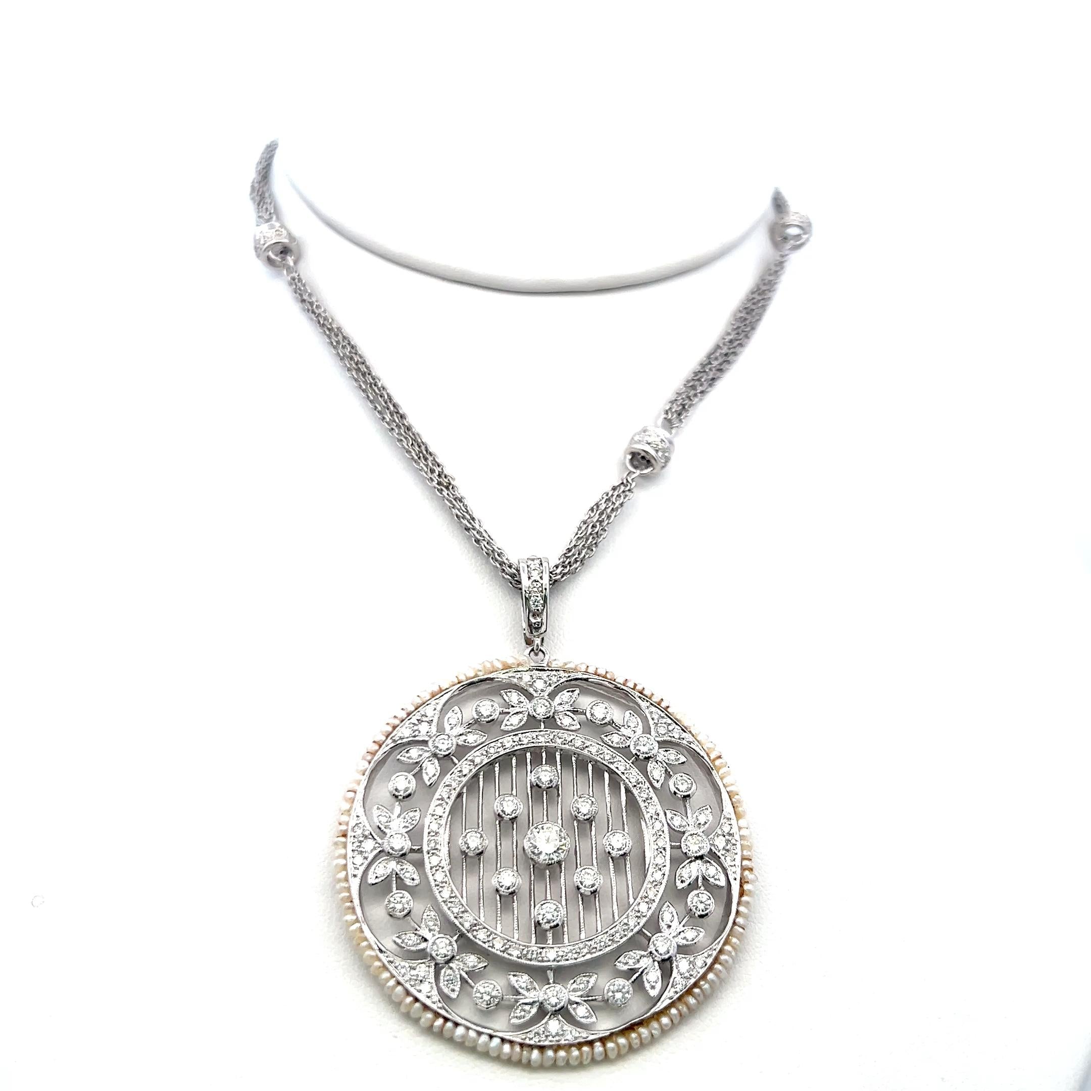 Vintage 18K White Gold Pendant Necklace with 5 Carat H-VS Diamonds