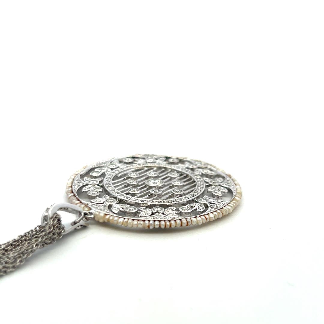 Vintage 18K White Gold Pendant Necklace with 5 Carat H-VS Diamonds