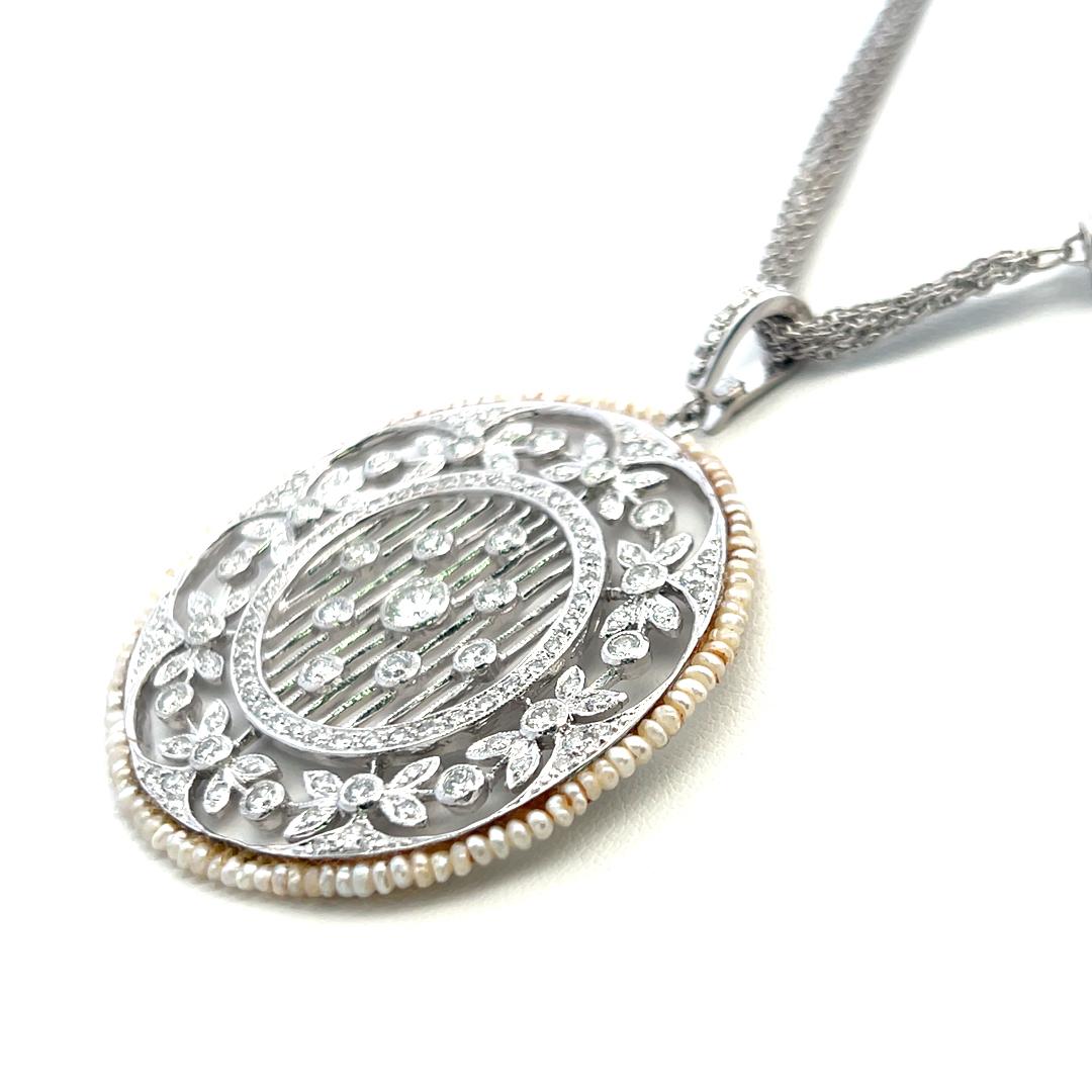 Vintage 18K White Gold Pendant Necklace with 5 Carat H-VS Diamonds