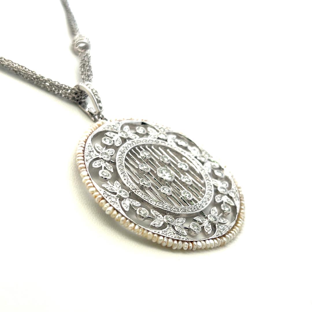 Vintage 18K White Gold Pendant Necklace with 5 Carat H-VS Diamonds