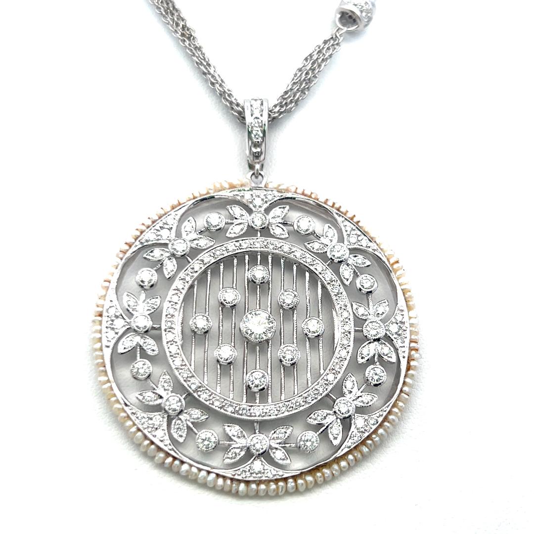 Vintage 18K White Gold Pendant Necklace with 5 Carat H-VS Diamonds